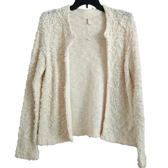 Eileen Fisher Loop Knit Cotton Open Cardigan Off-White Size M #072 - Picture 1 of 7